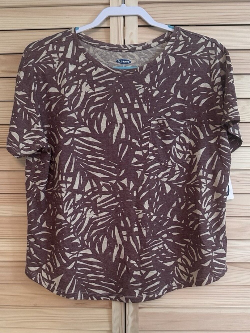 Old Navy Short Sleeve Easy Linen Top Brown Palm NWT Women Medium Summer Vacation